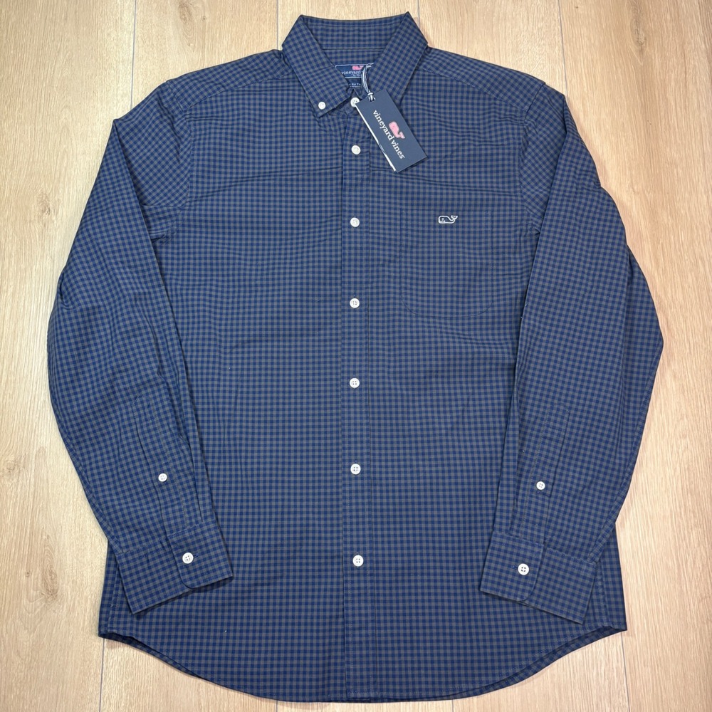 Vineyard Vines Classic Fit Boldwater Tucker Shirt Medium Blue Gray Gingham NWT